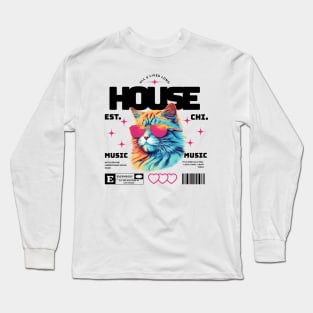 HOUSE MUSIC  - Cool Cat In Shades (black/Pink) Long Sleeve T-Shirt